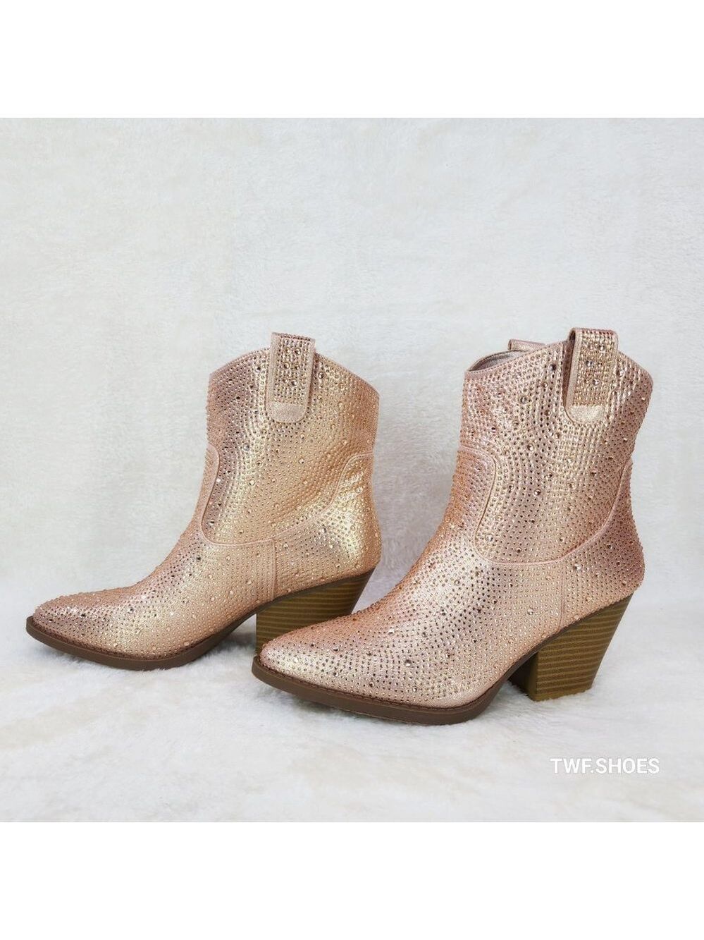 Dolly Rose Gold Rhinestone Glitter Disco Cowgirl Country Western Ankle Boots